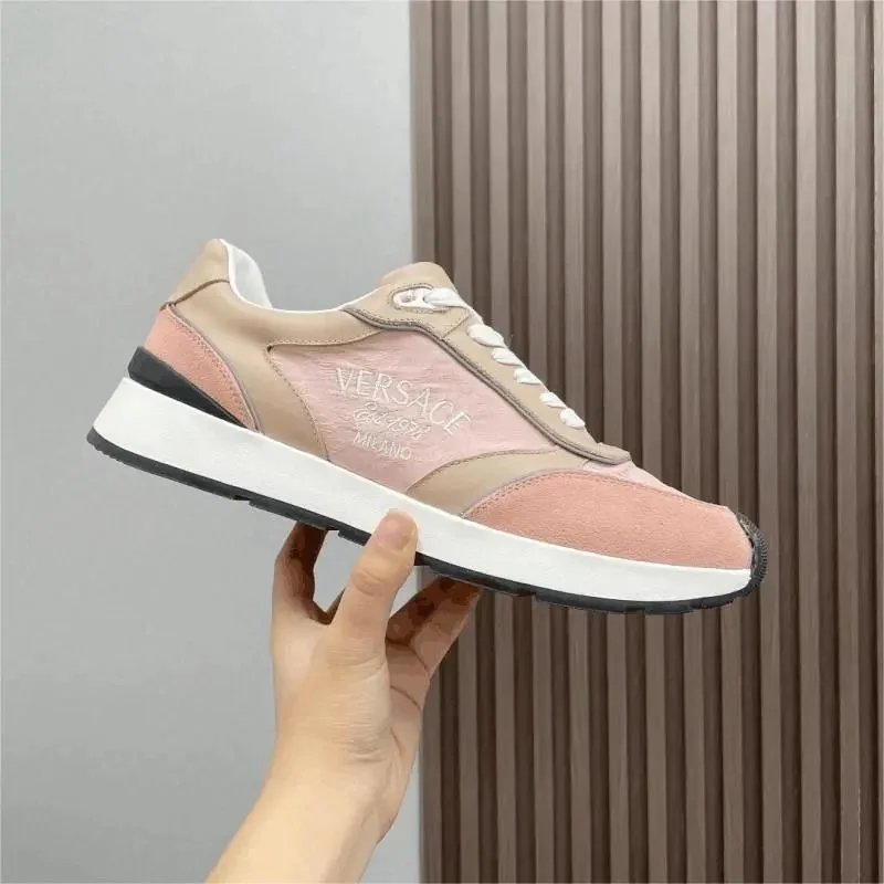 Versace Pink and Beige Leather Sneakers for Women